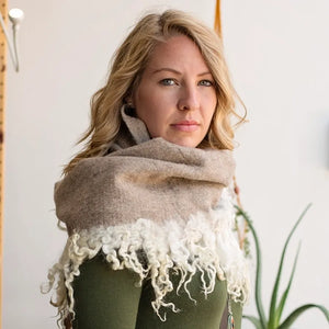 Infinity Scarf with Curly Locks in Tan/Cream