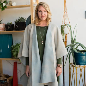 Long Poncho in Gray/Tan