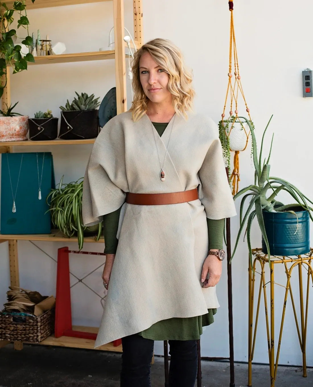 Long Poncho in Gray/Tan