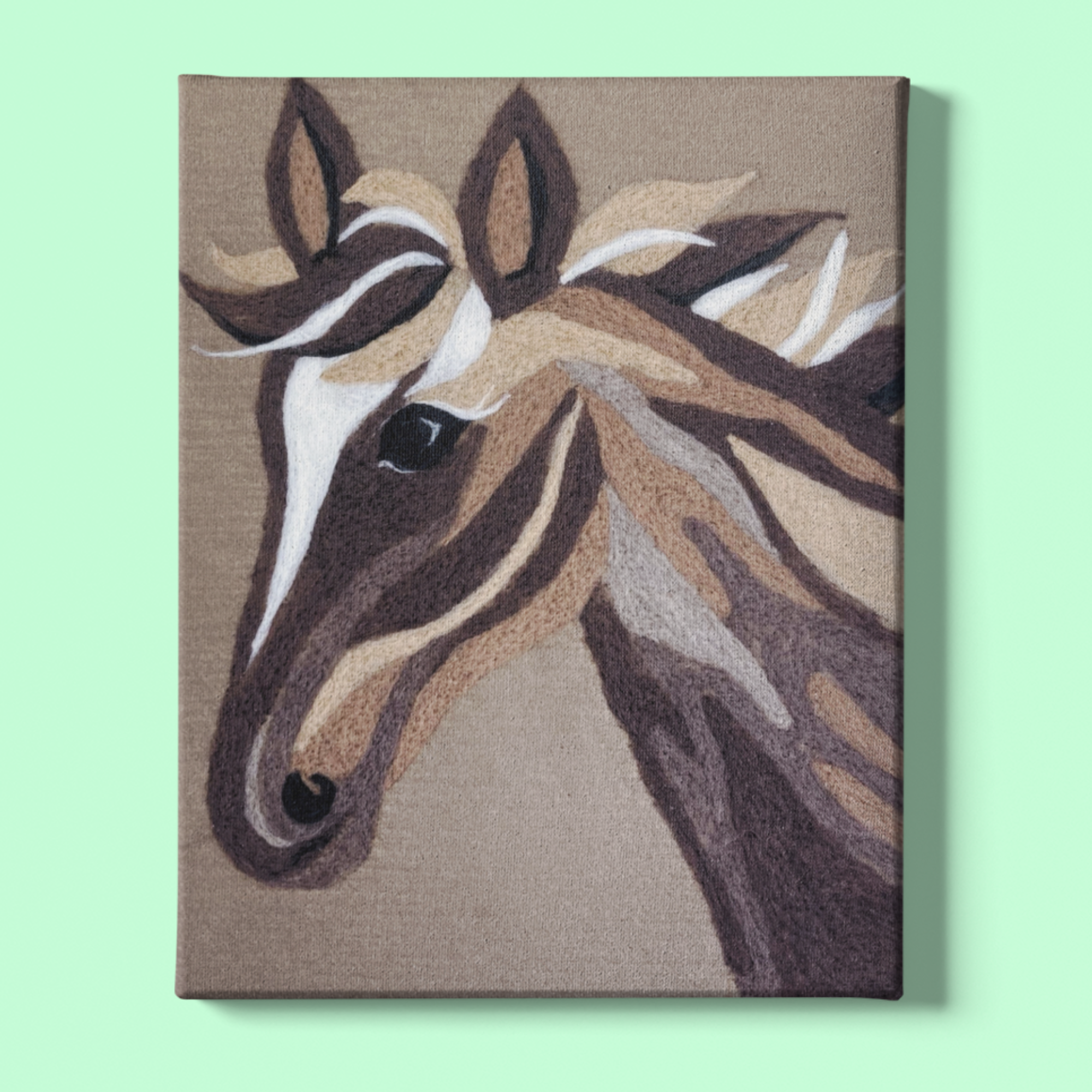 Horse Canvas Needle-Felting Kit | Color: Brown | 100% Wool & Recycled Plastic | 10 x 13 inches