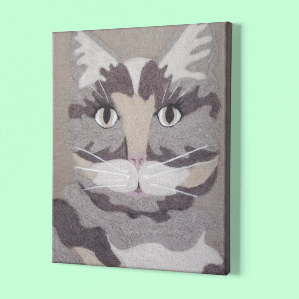 Cat Needle-Felting Kit | Color: Brown | 100% Wool & Recycled Plastic | 10 x 13 inches